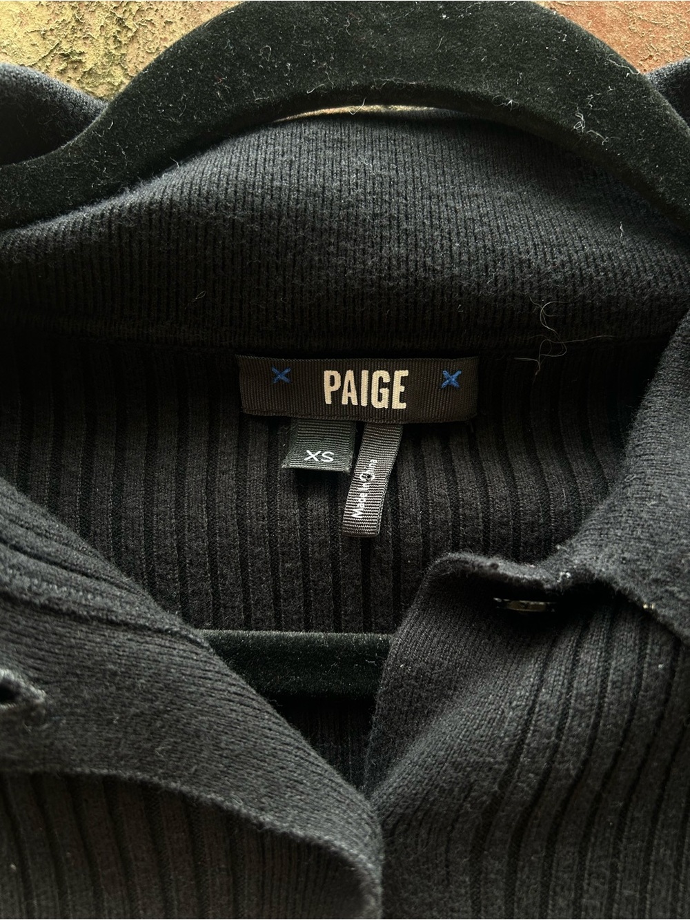 PAIGE Black Ribbed Button-Down Collared Top - Picture 3 of 3